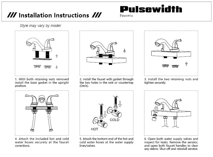 nstructions for the Pulsewidth centerset 2 handle bathroom faucet - page 2.