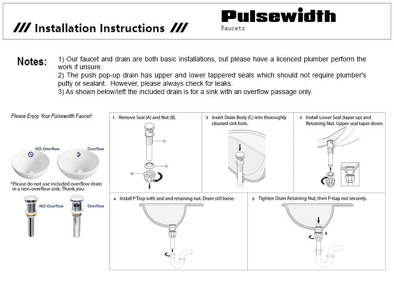 Instructions for the Pulsewidth centerset 2 handle bathroom faucet - page 3.