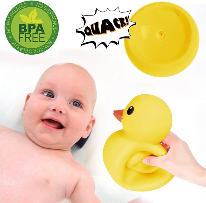 Jumbo Rubber Duck Bath Toy - Giant Ducks Big Duckie Baby Shower Birthday Party Favors 8-Inches (Yellow)