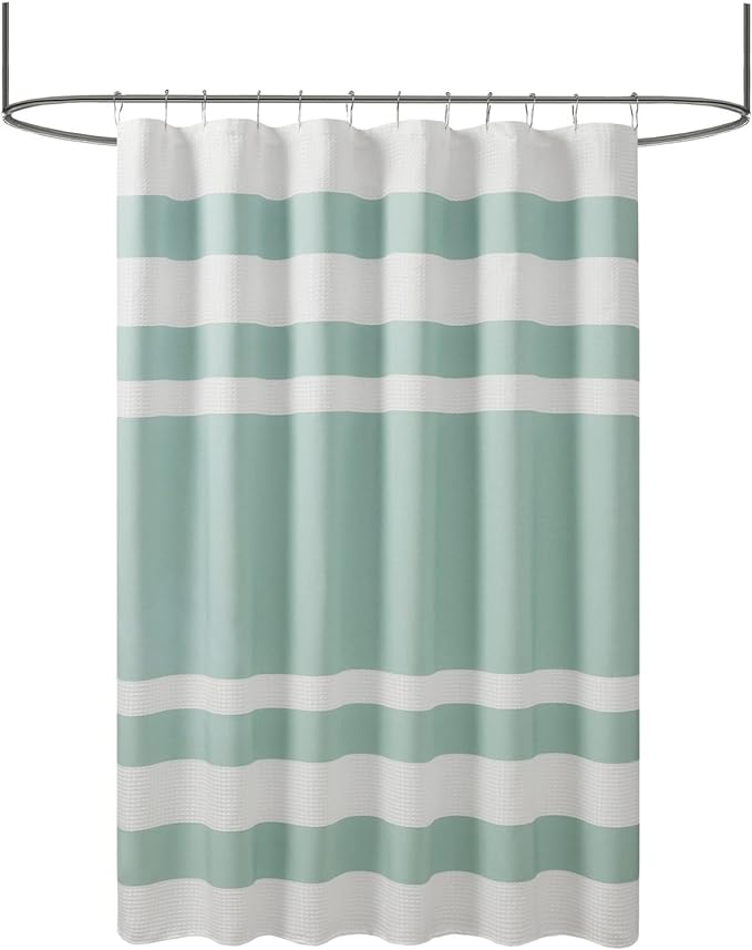 Madison Park Shower Curtain, Waffle Weave, Pieced Design Fabric Shower Curtain with 3M Scotchgard Moisture Management, Premium Spa Quality Modern Shower Curtains for Bathroom, Standard 72"x72" Aqua