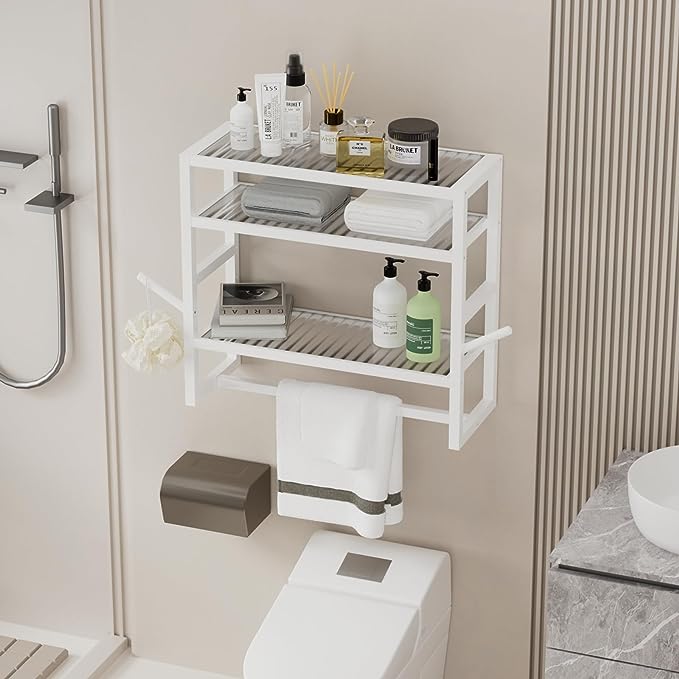 ohbambol Over The Toilet Storage Shelf Bathroom Organizer 3 Adjustable Layer Acrylic（White
