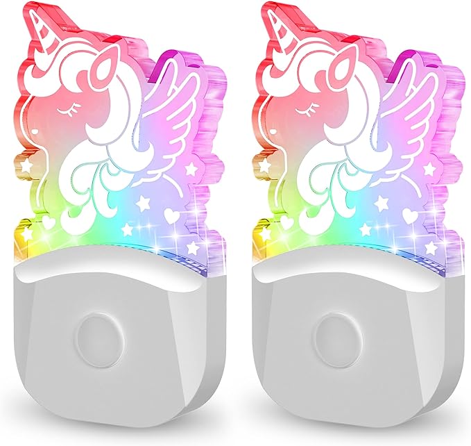 Cute Night Light for Kids [2 Pack], Plug in Night Light, 8 Color Changing Baby Night Light with Dusk to Dawn Sensor, Nightlights for Children, LED Night Lights for Kids Girls Bedroom, Gifts for Girls