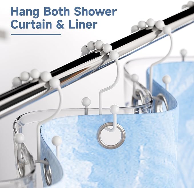 Titanker Shower Curtain Hooks Rings, Durable Metal Double Glide Shower Hooks for Bathroom Shower Rods Curtains, Set of 12 Hooks - White