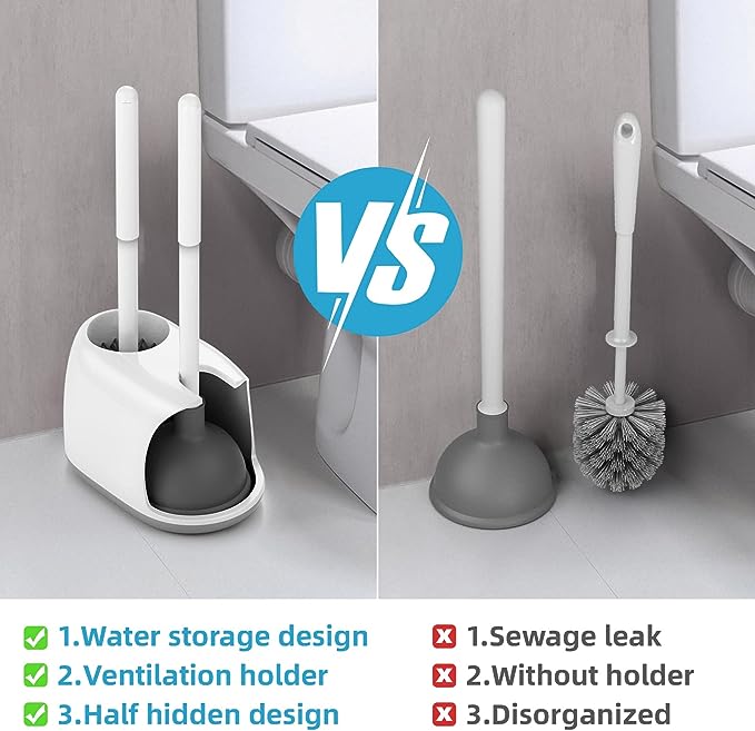 Bthiner Toilet Brush and Plunger Set, 2 in 1 Toilet Bowl Brush Plunger Set with Holder, Bathroom Accessories Combo with Caddy Stand for Cleaning
