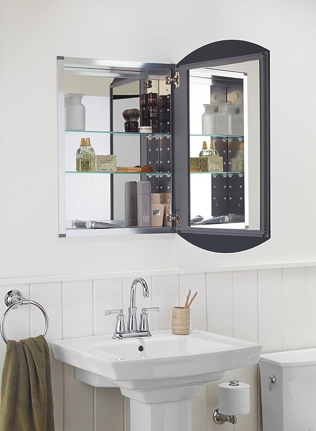 KOHLER 3073-NA Archer 20" W x 31" H Aluminum Single-Door Bathroom Medicine Cabinet with Mirror, Recessed or Surface Mount Bathroom Wall Cabinet, Beveled edges