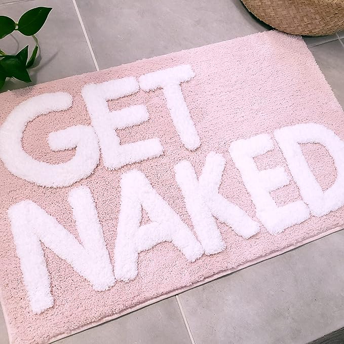 New Mungo Get Naked Bath Mat Pink - Blush Pink Bathroom Rugs, Apartment Decor, Pink Bathroom Accessories, Pink Bathroom Decor, Pink Home Decor, Cute Bath Mats, White & Pink Bath Mat - 31" x 20"
