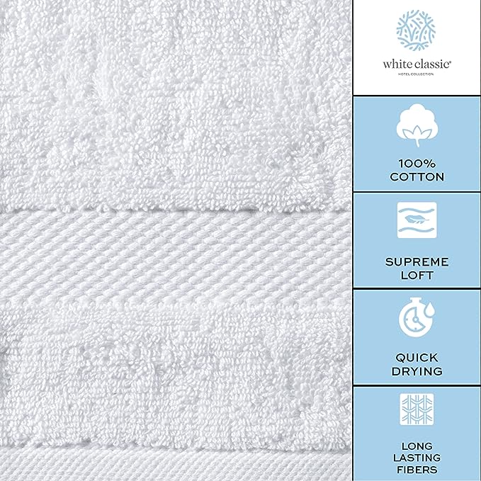 Luxury White Bath Towels Extra Large | 100% Soft Cotton 700 GSM Thick 2Ply Absorbent Quick Dry Hotel Bathroom Towel | 27x54 Inch | White | Set of 4