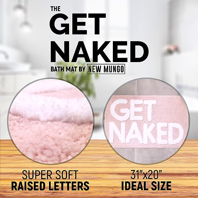 New Mungo Get Naked Bath Mat Pink - Blush Pink Bathroom Rugs, Apartment Decor, Pink Bathroom Accessories, Pink Bathroom Decor, Pink Home Decor, Cute Bath Mats, White & Pink Bath Mat - 31" x 20"