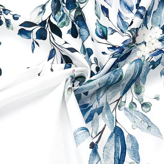 Gibelle Blue Eucalyptus Shower Curtain, Watercolor Plant Leaves with Floral Bathroom Shower Curtain Set with Hooks, 72x72