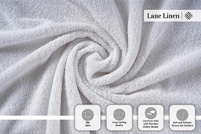 LANE LINEN White Bath Towels for Bathroom Set-24 PC Bathroom Oversize 2 Sheets Large 4 Towel 6 Hand 8 Washcloths Fingertip Towels-White Towels Sets