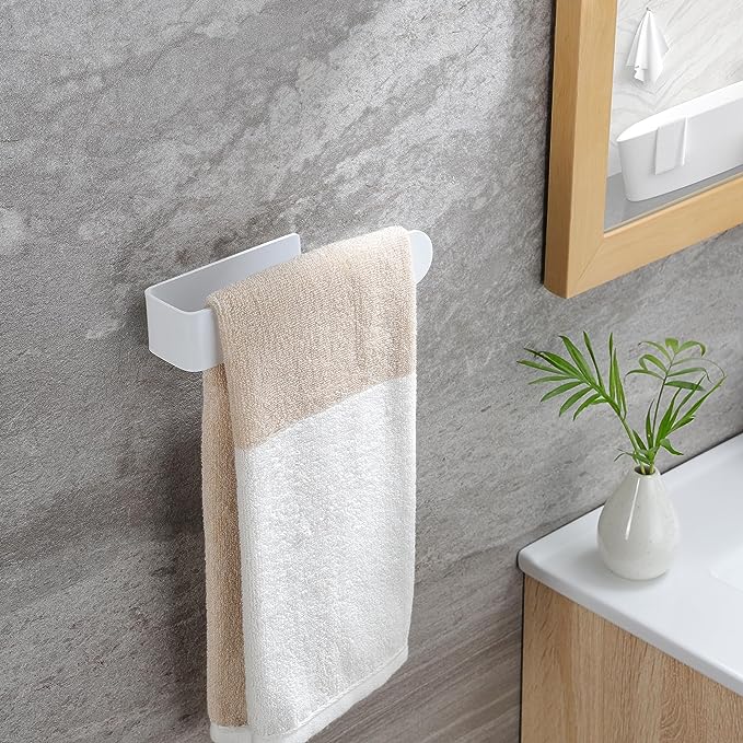Taozun White Towel Rack, Self Adhesive Hand Towel Holder Towel Ring, Stainless Steel Towel Bar for Bathroom or Kitchen Wall